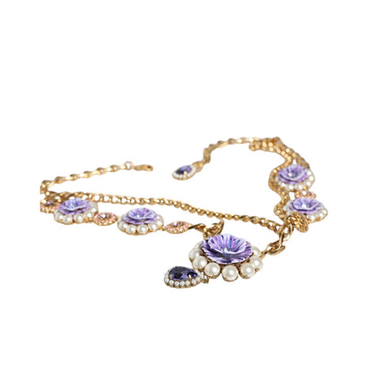 Dolce & Gabbana Gold Tone Floral Crystals Embellished Layered Necklace Necklace
