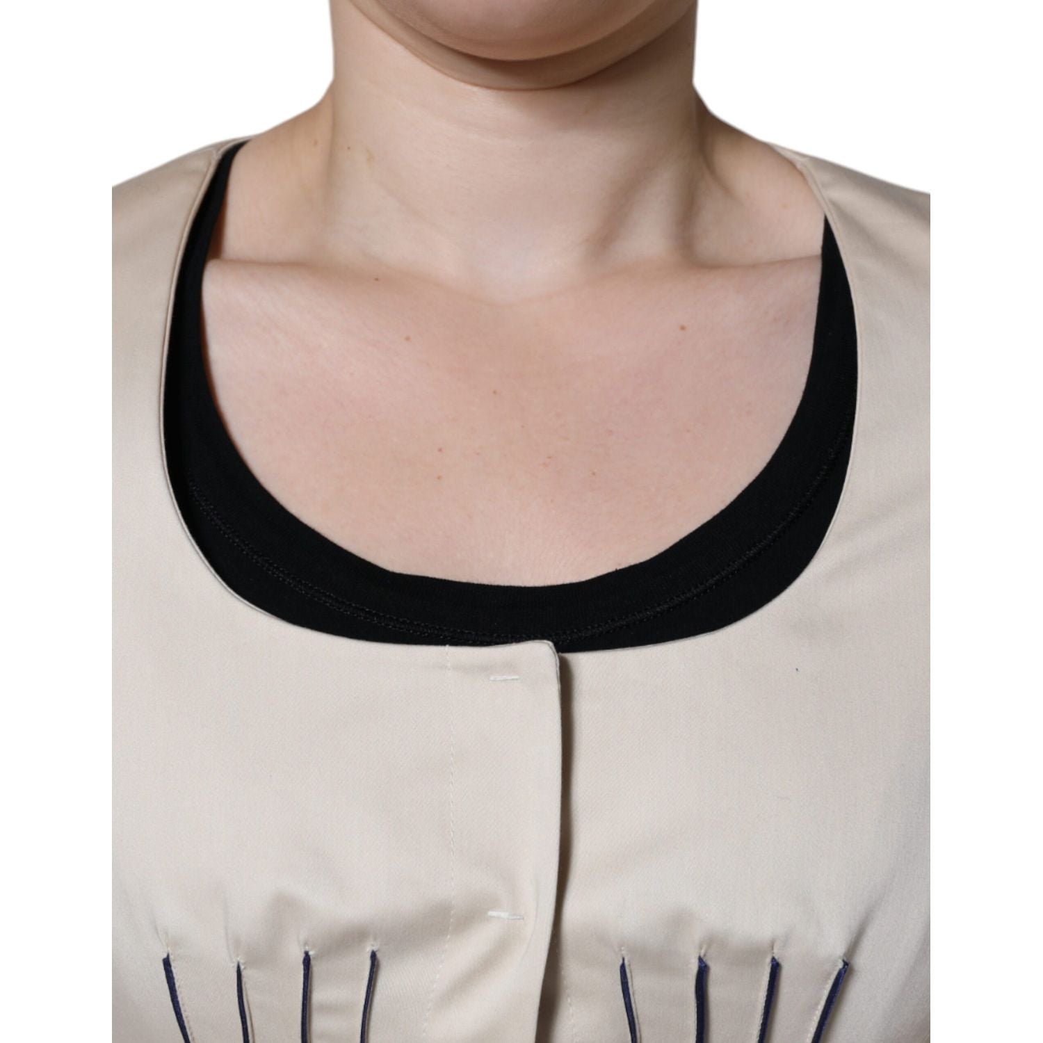 Valentino Beige Cotton Long Sleeves Round Neck Blazer Jacket