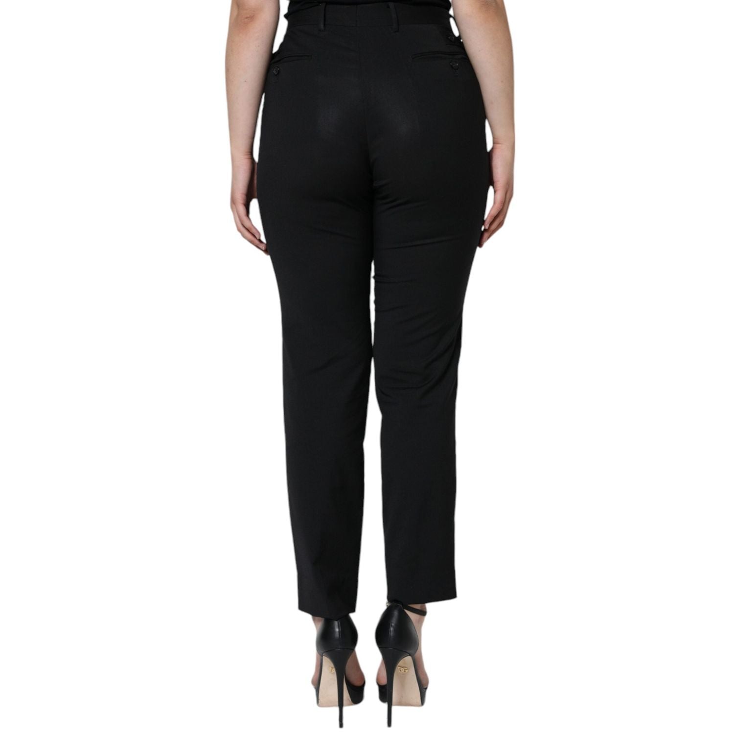Dolce & Gabbana Black Polyester High Waist Tapered Pants