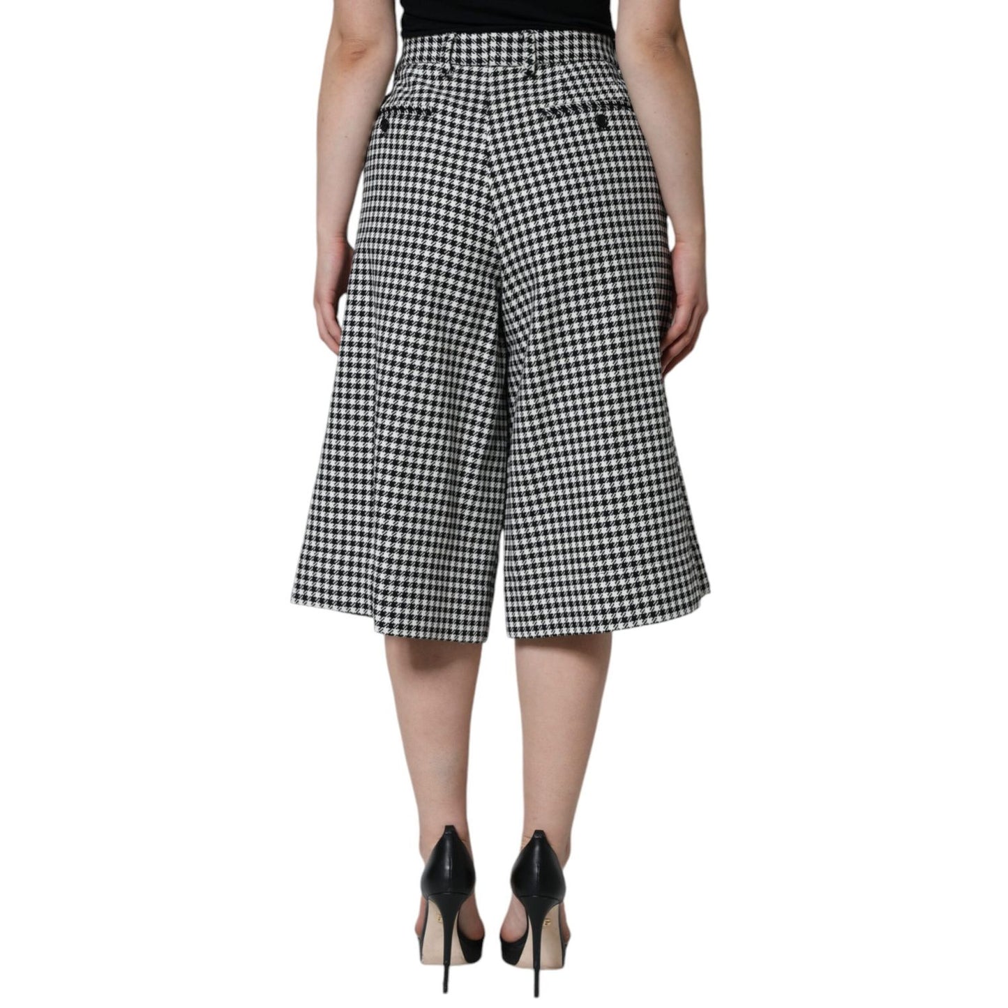 Dolce & Gabbana Black White Houndstooth Cropped Wide Leg Pants
