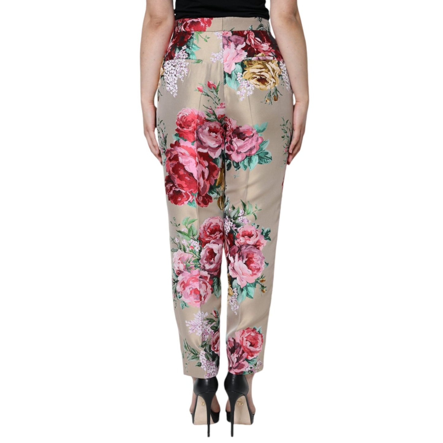 Dolce & Gabbana Beige Floral Jacquard High Waist Tapered Pants