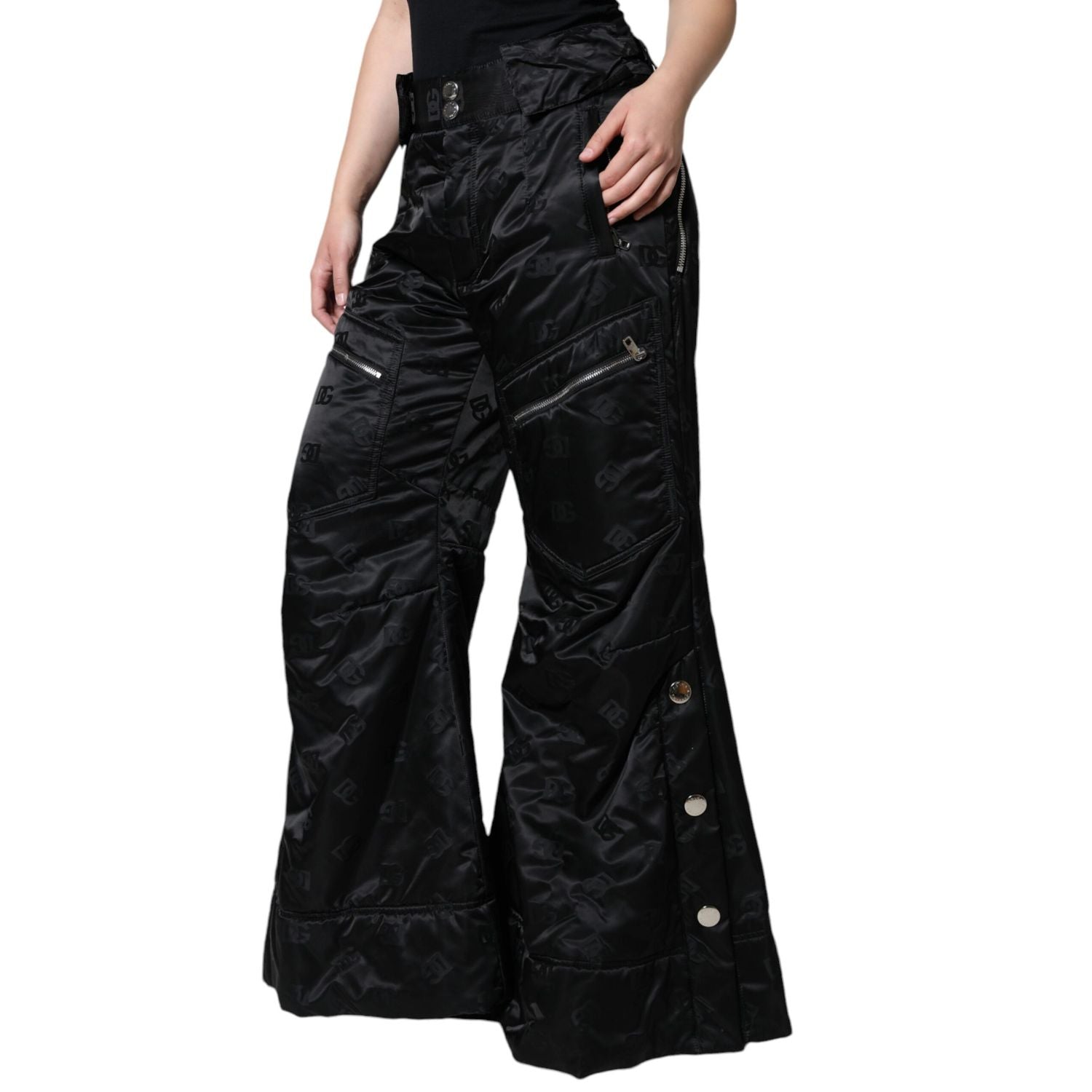 Dolce & Gabbana Black Quilted High Waist Women Wide Leg Pants