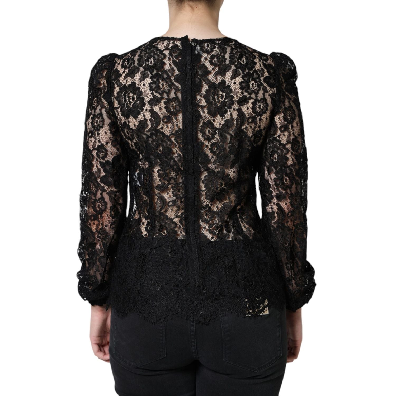 Dolce & Gabbana Black Floral Lace See Through Long Sleeve Top