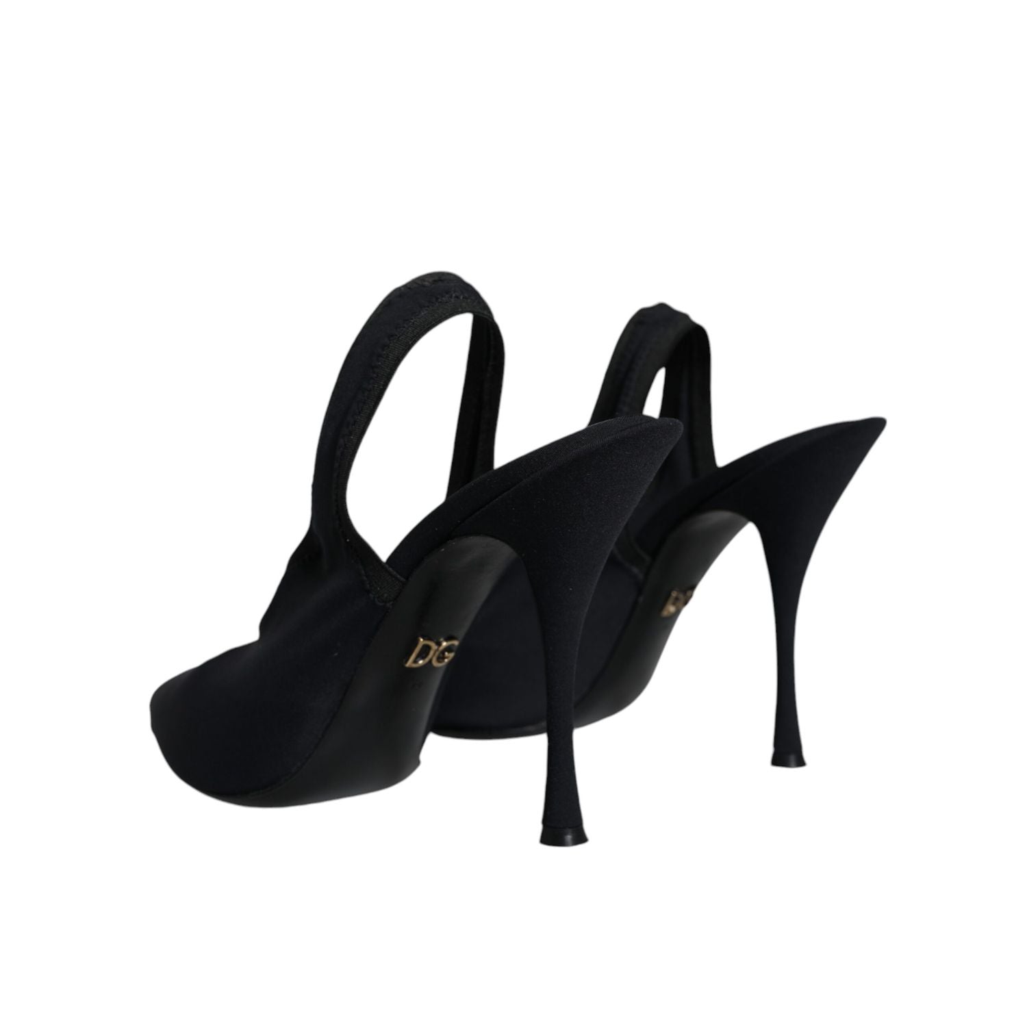 Dolce & Gabbana Black Jersey Stretch Heels Slingback Shoes