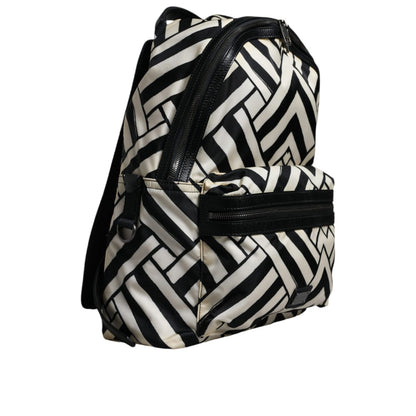 Dolce & Gabbana Black White Nylon Leather Travel Back Pack Bag