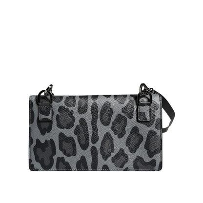 Dolce & Gabbana Black Gray Leopard Leather Bifold Card Slot Crossbody Bag