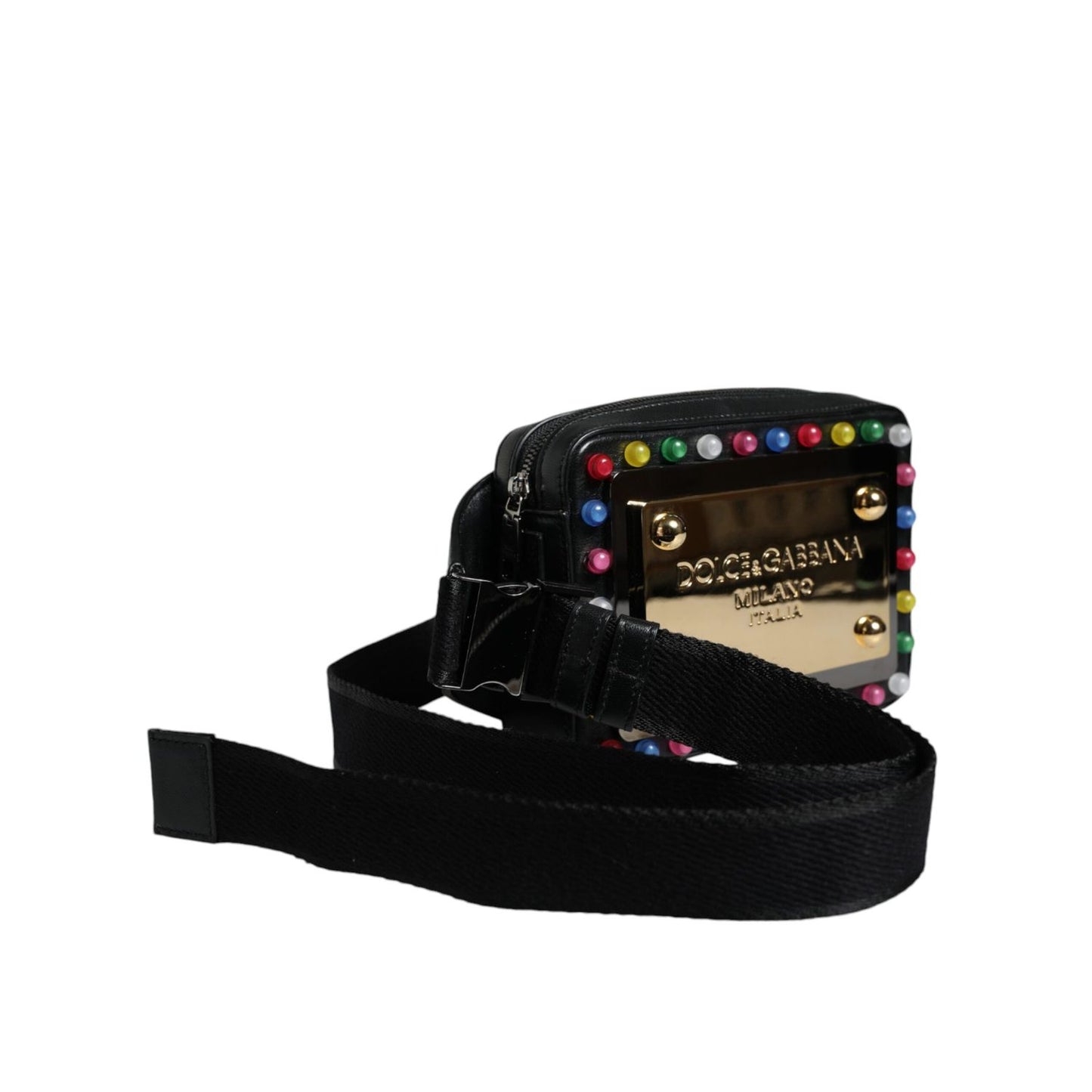 Dolce & Gabbana Black Leather LED Logo Belt Waist Fanny Pack Bag