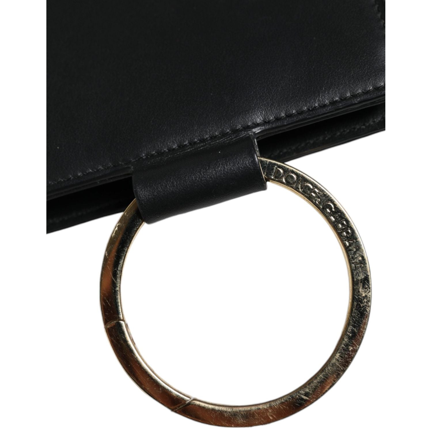 Dolce & Gabbana Black Leather Logo Plaque Neck Strap Card Coin Wallet