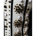 Dolce & Gabbana White Black Silk Studded Stone Crystal Shirt