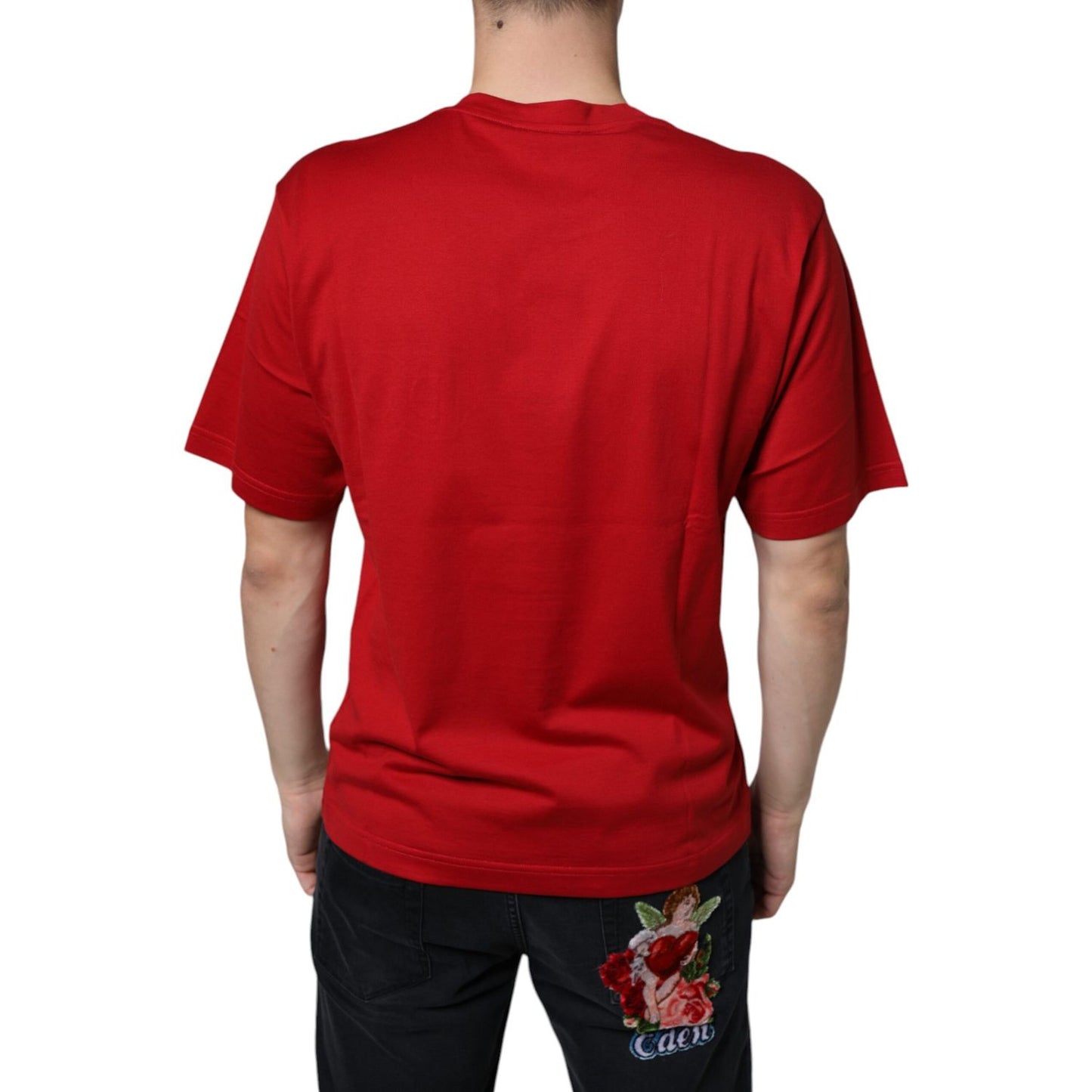Dolce & Gabbana Red Cotton DG Logo Print Crew Neck T-shirt