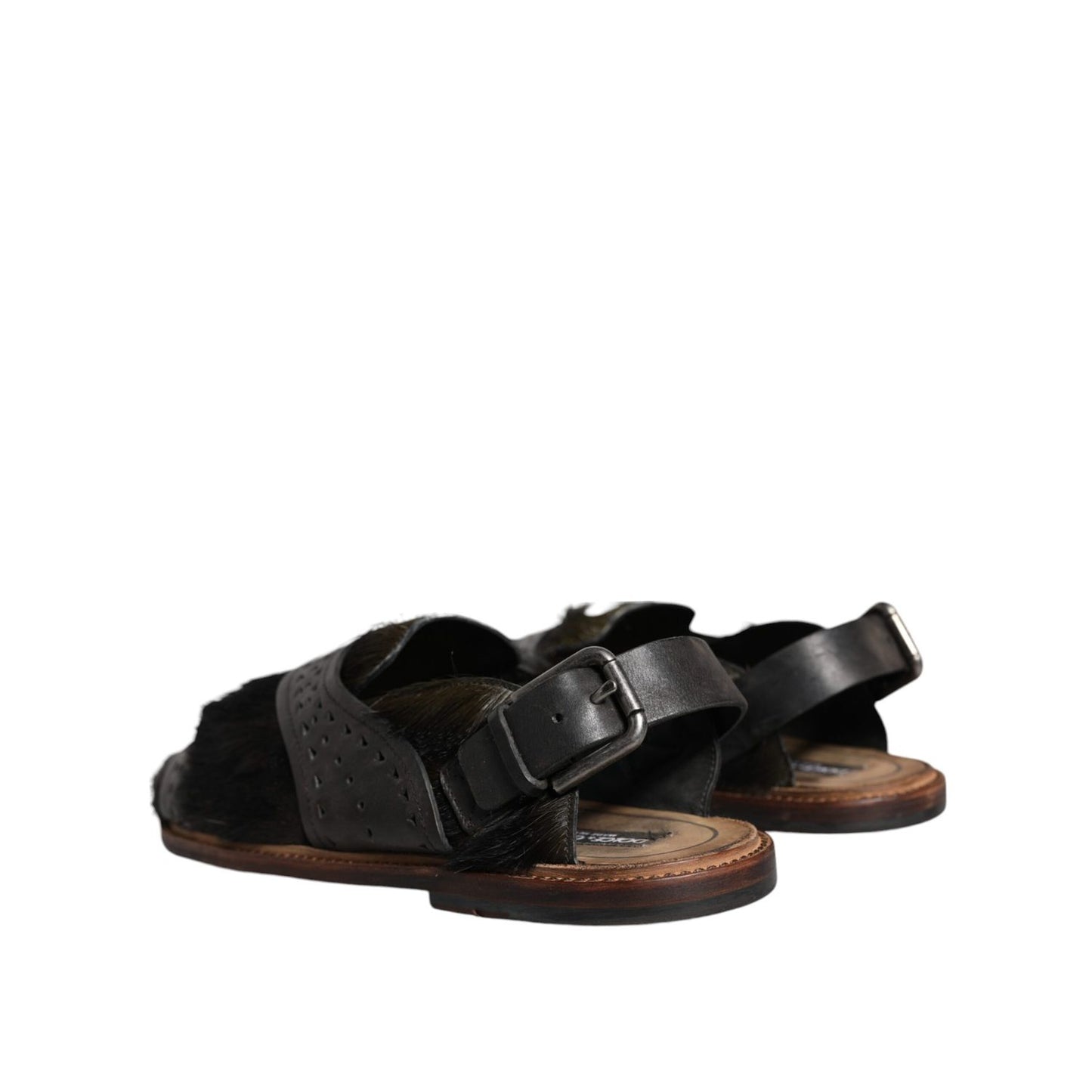 Dolce & Gabbana Black Gazelle Hair Leather Flats Sandals Shoes