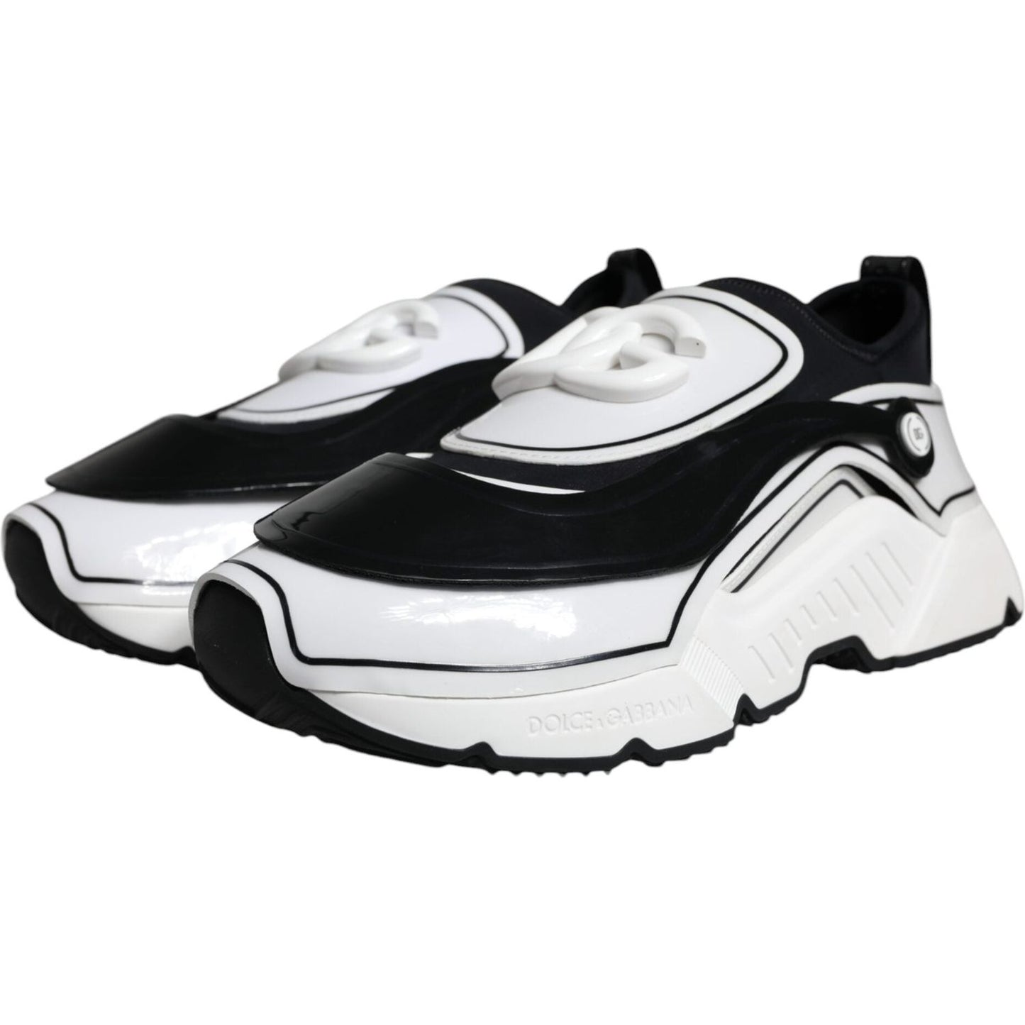 Dolce & Gabbana White Black Logo Plaque Daymaster Sneakers Shoes