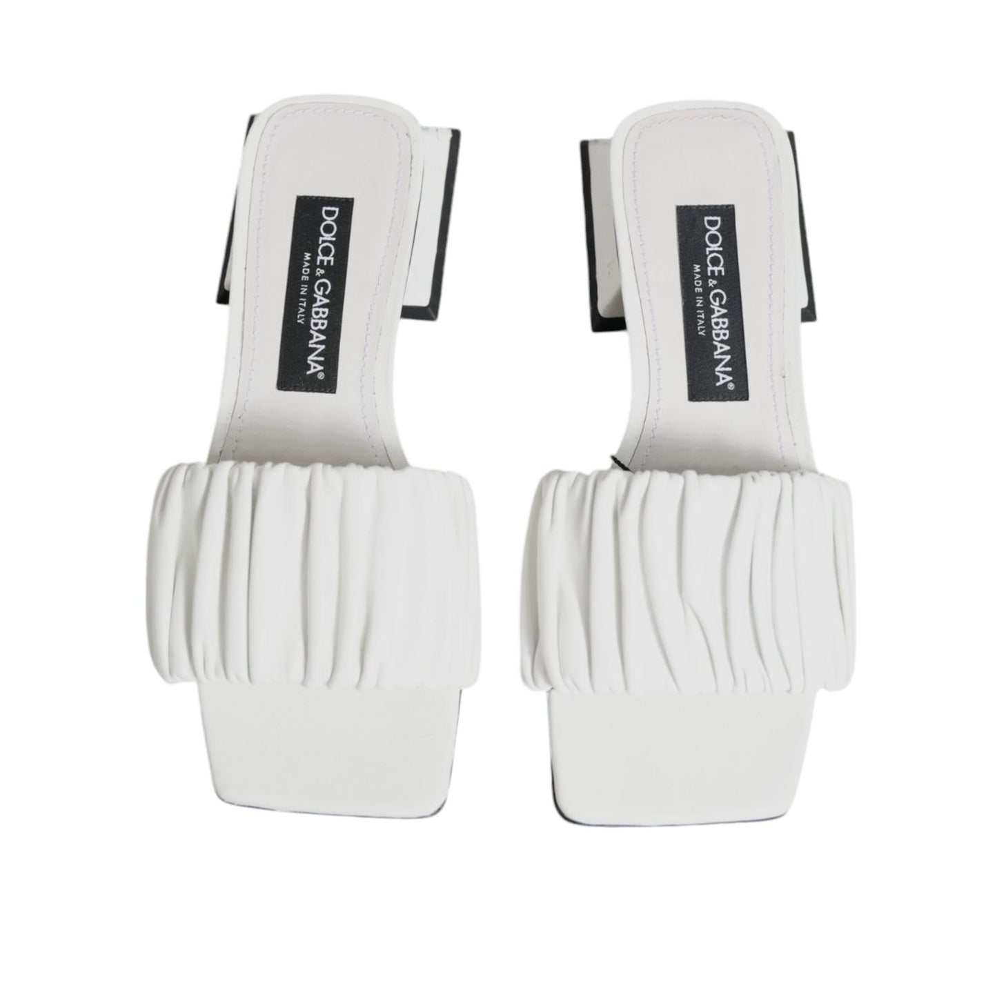 Dolce & Gabbana White Leather Slides Flats Sandals Shoes