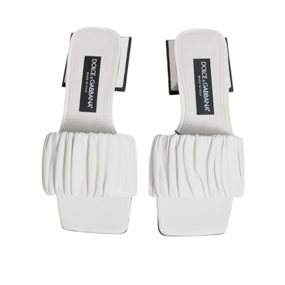 Dolce & Gabbana White Leather Slides Flats Sandals Shoes