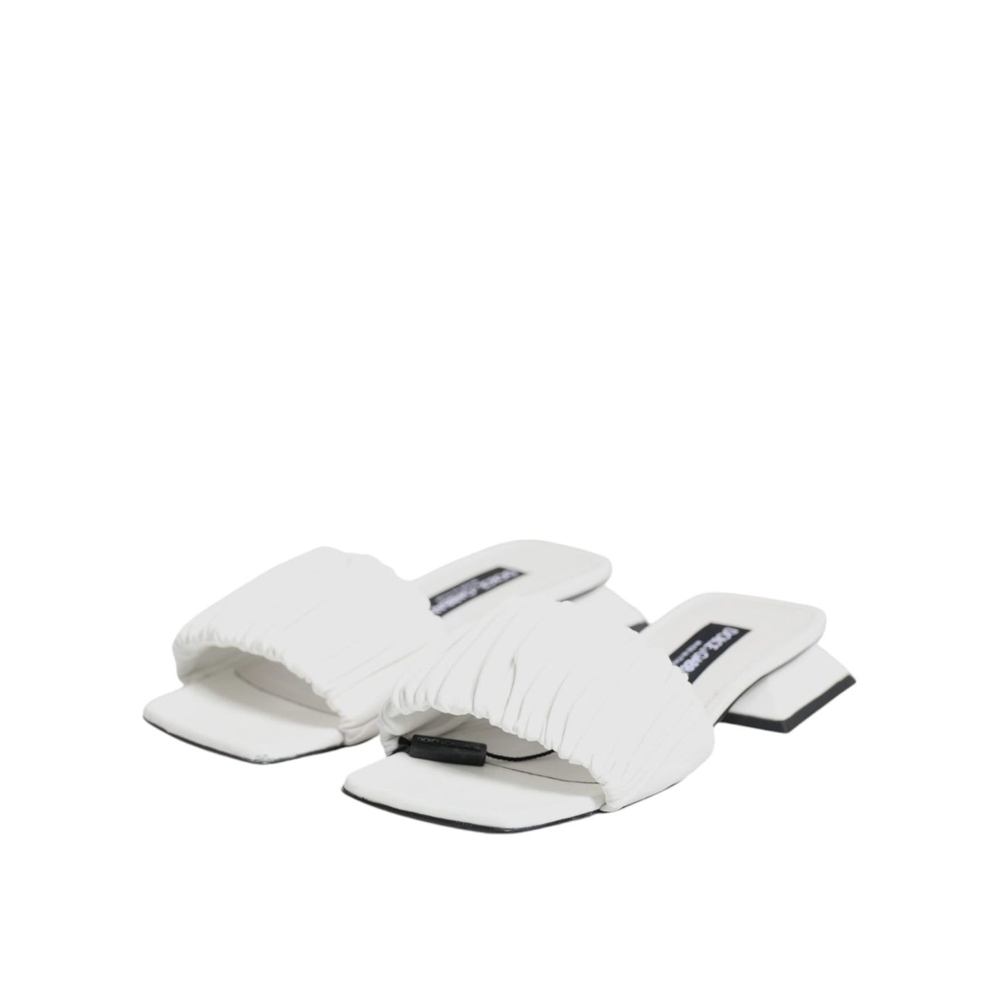 Dolce & Gabbana White Leather Slides Flats Sandals Shoes