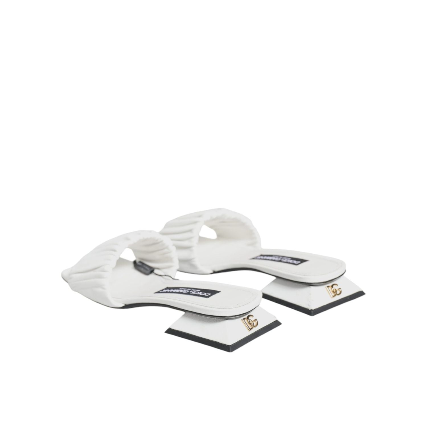 Dolce & Gabbana White Leather Slides Flats Sandals Shoes