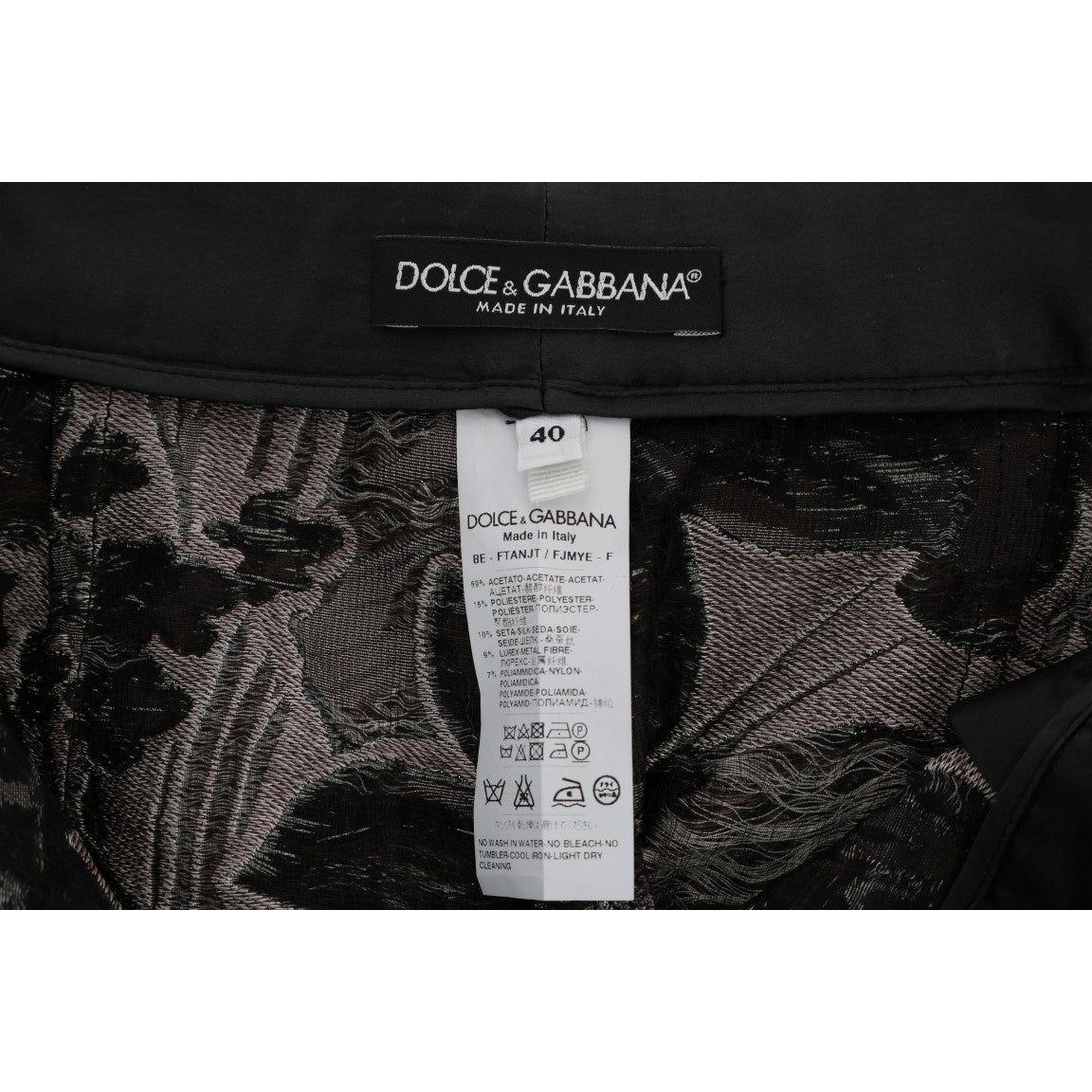 Dolce & Gabbana Gray Floral Brocade High Waist Shorts