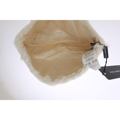 Dolce & Gabbana White Xiangao Lamb Fur Beanie Beanie Hat