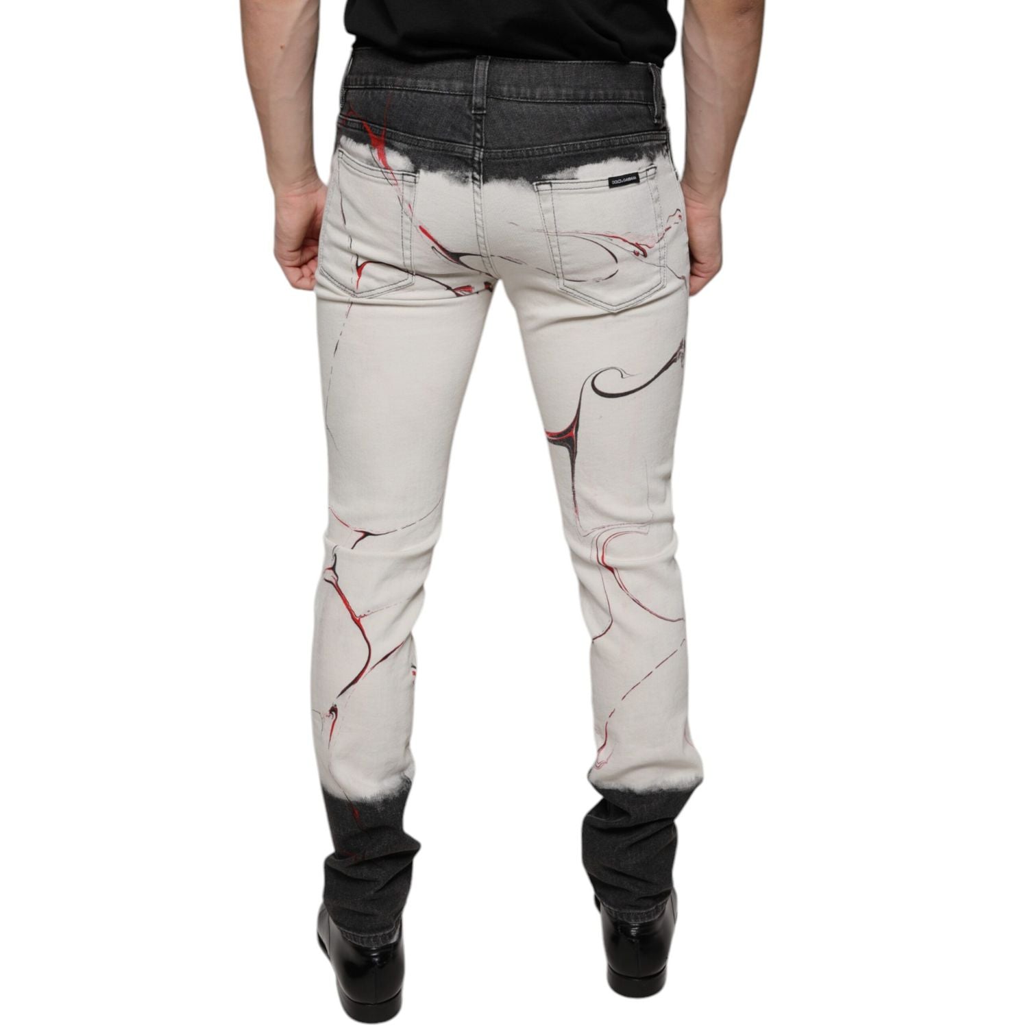 Dolce & Gabbana Black White Printed Skinny Men Denim Jeans