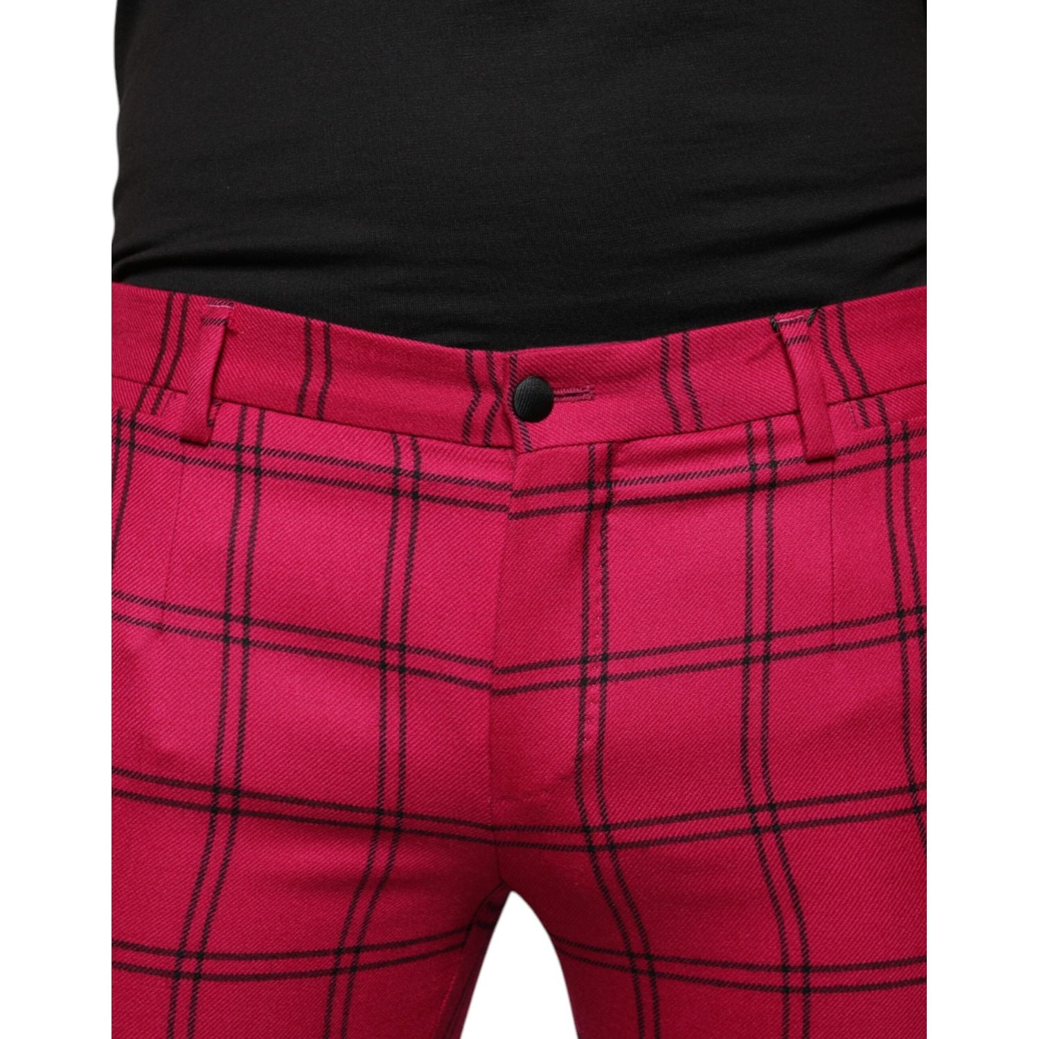 Dolce & Gabbana Pink Checkered Wool Skinny Pants