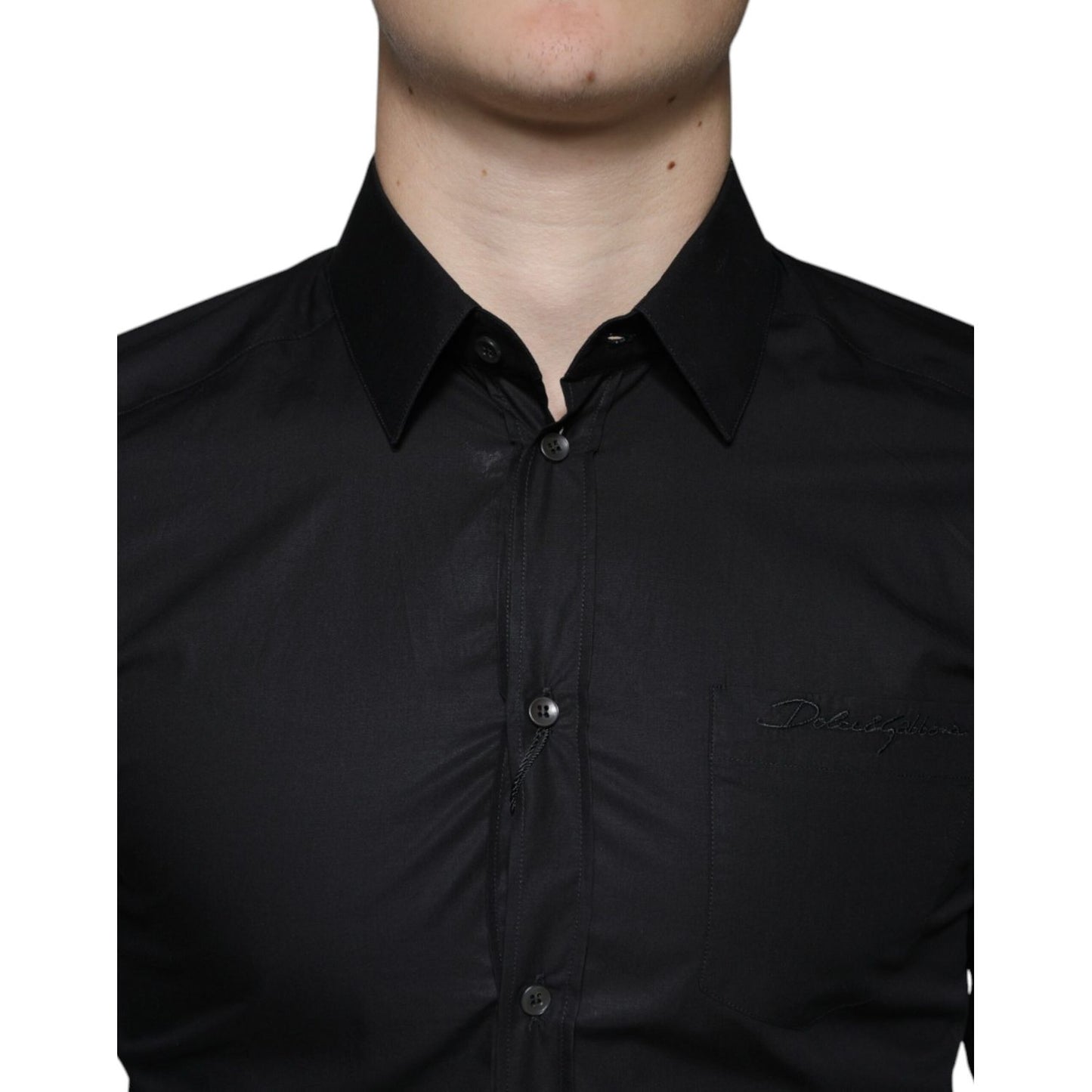 Dolce & Gabbana Black Cotton Stretch Dress GOLD Formal Shirt
