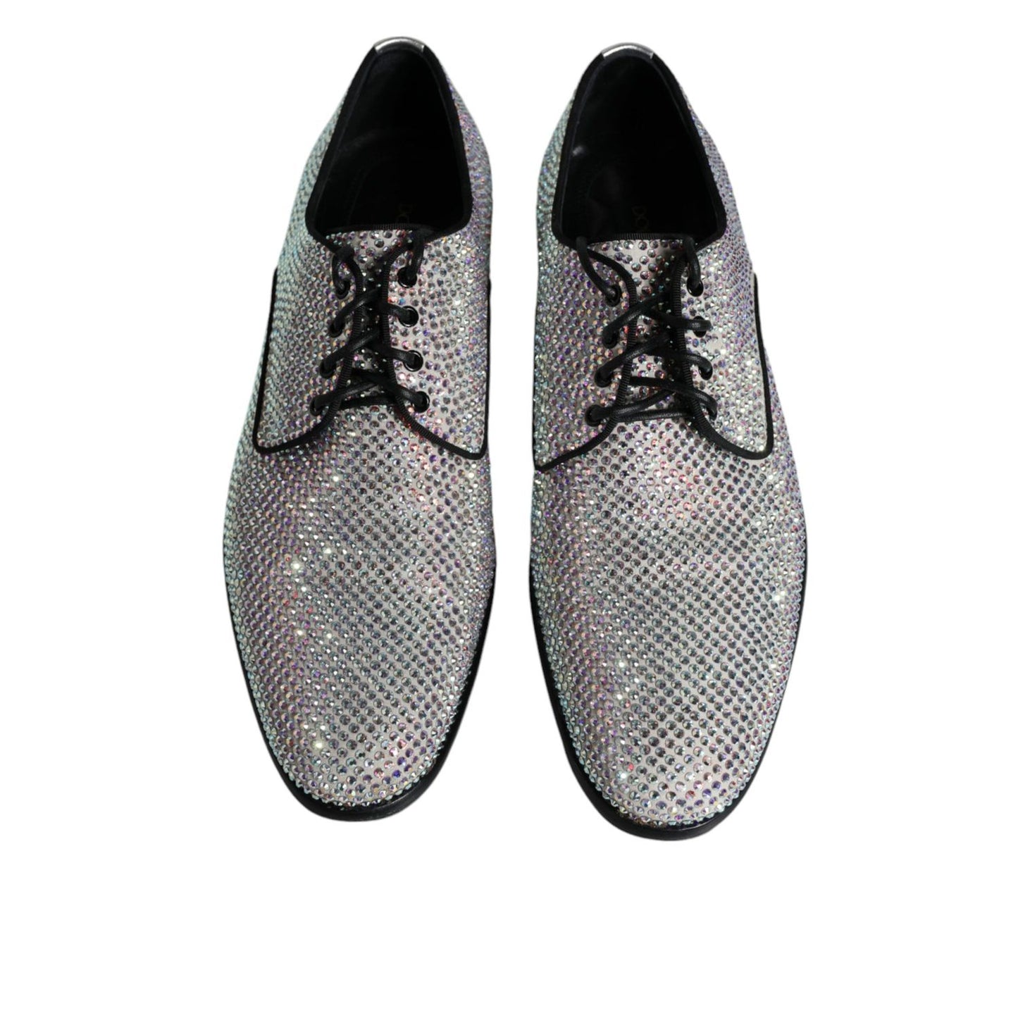 Dolce & Gabbana Silver Leather Rhinestones Derby Dress Shoes