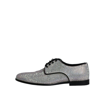 Dolce & Gabbana Silver Leather Rhinestones Derby Dress Shoes