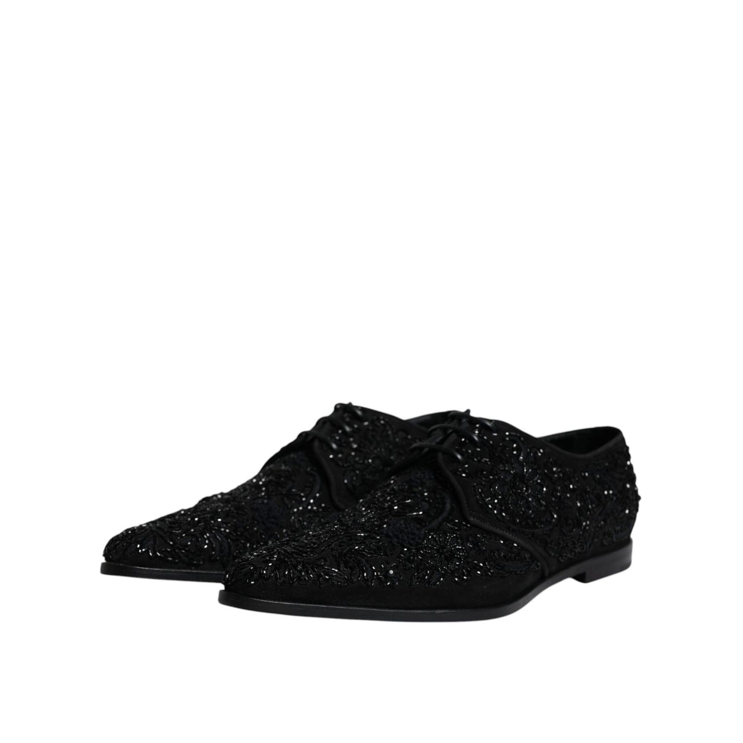 Dolce & Gabbana Black Embellished Suede Derby Formal Shoes