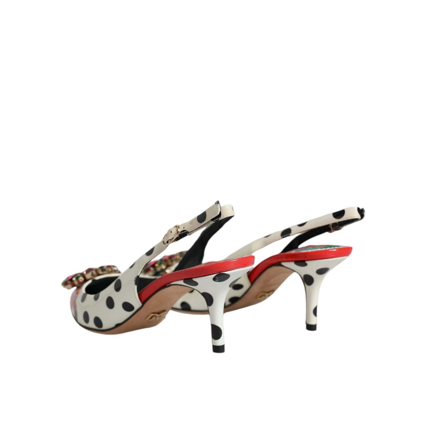 Dolce & Gabbana Multicolor Leather Crystal Heels Slingback Shoes