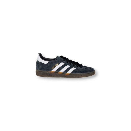 Adidas Black Suede Leather Sneaker with white stripes and rubber sole, sporty urban style for everyday wear, HANDBALL SPEZIAL UNISEX DB3021.