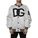 Dolce & Gabbana White Polyester Logo Full Zip Bomber Jacket