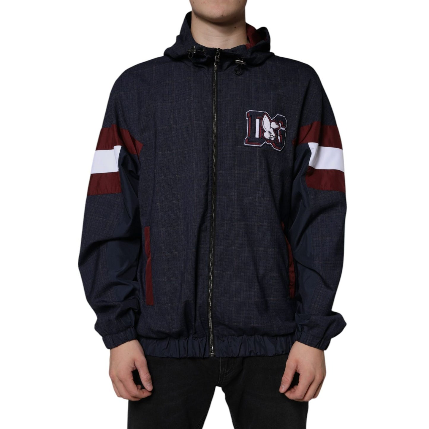 Dolce & Gabbana Blue Logo Full Zip Hooded Men Bomber Jacket