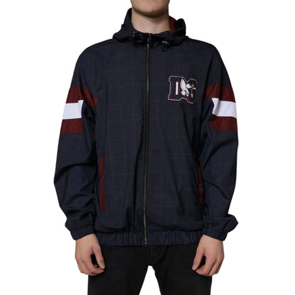Dolce & Gabbana Blue Logo Full Zip Hooded Men Bomber Jacket
