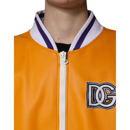 Dolce & Gabbana Orange White Full Zip Jersey Bomber Jacket