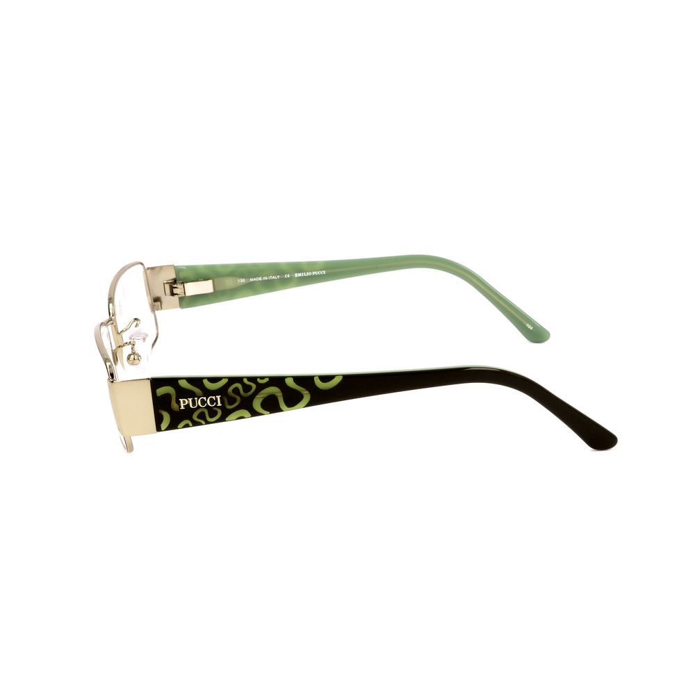 Side view of Emilio Pucci Multicolor Metal Frames with green and black pattern, showcasing elegant design and durable metal build.