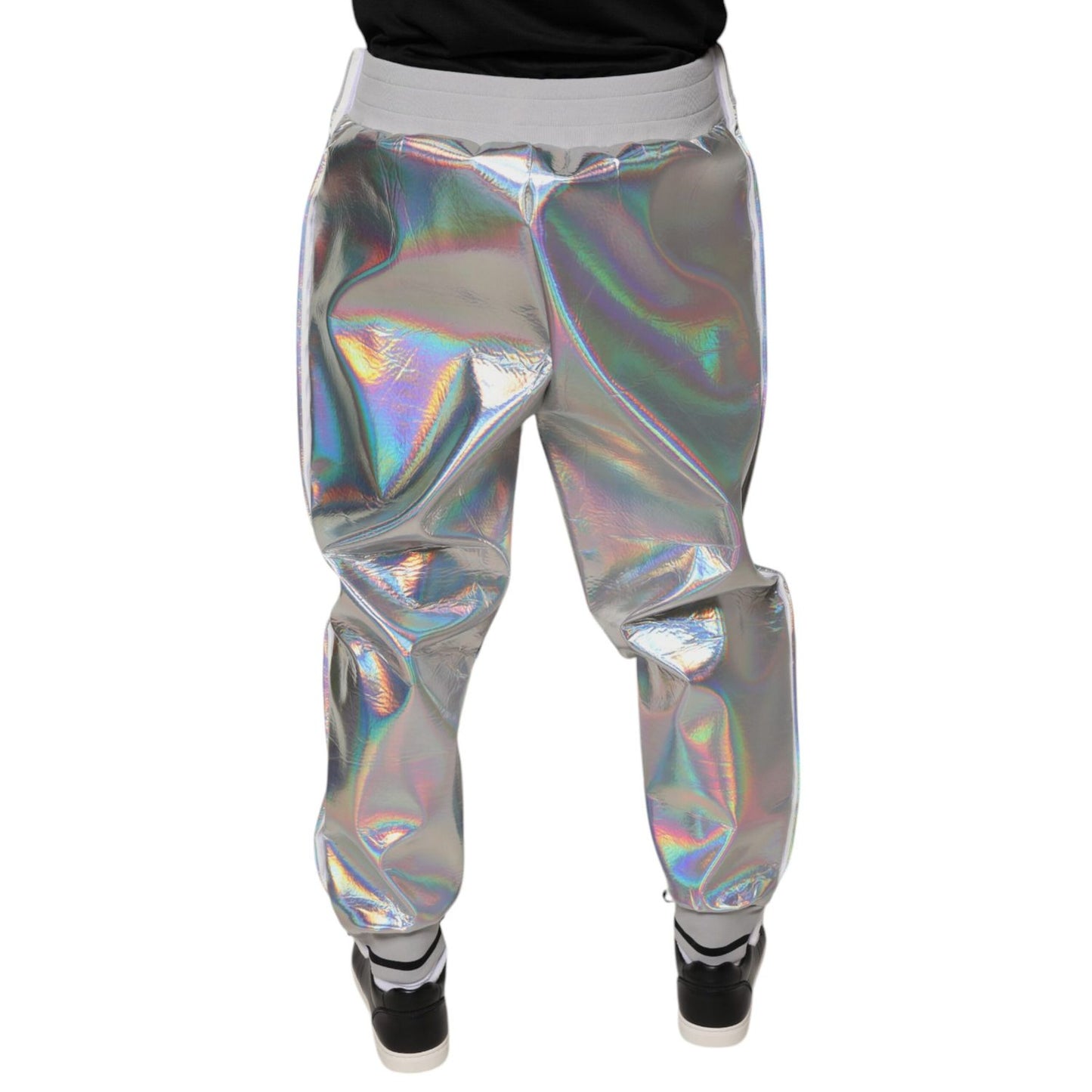 Dolce & Gabbana Silver Iridescent Men Jogger Sweatpants Pants