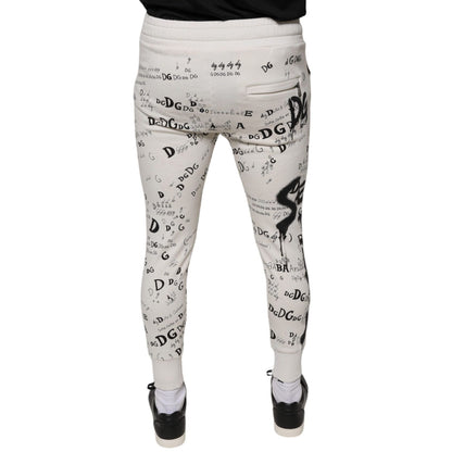 Dolce & Gabbana White Printed Cotton Jogger Sweatpants Pants