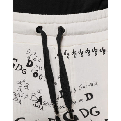 Dolce & Gabbana White Printed Cotton Jogger Sweatpants Pants