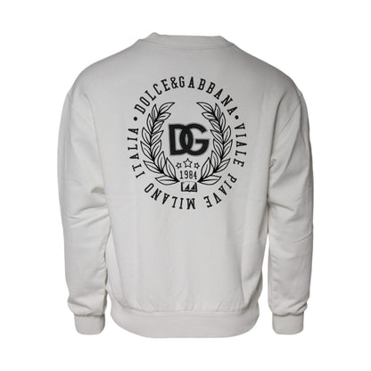 Dolce & Gabbana White Logo Cotton Crew Neck Pullover Sweater