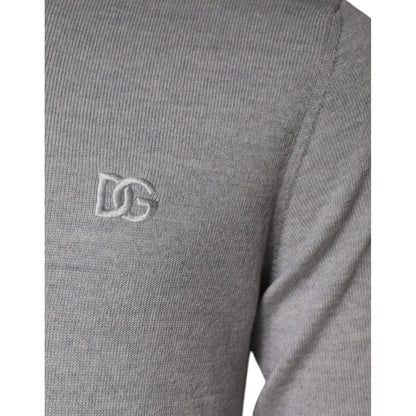 Dolce & Gabbana Light Gray Wool Crew Neck Pullover Sweater