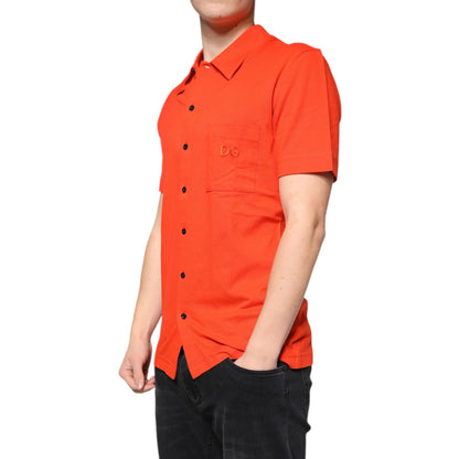 Dolce & Gabbana Orange Cotton Button Down Casual Polo Shirt