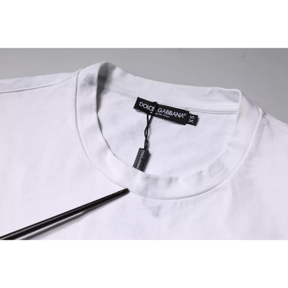 Dolce & Gabbana White Logo Print Cotton Crew Neck T-shirt