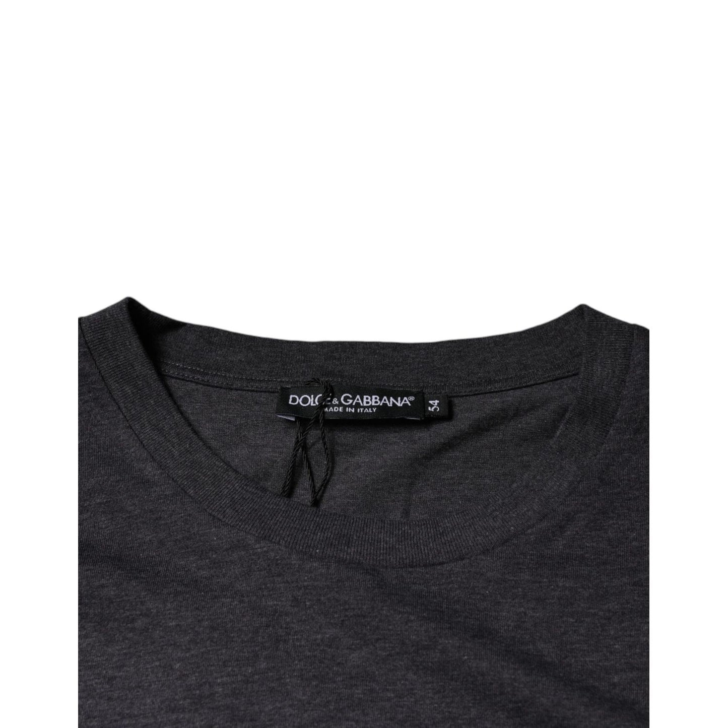 Dolce & Gabbana Gray Logo Patch Cotton Crew Neck T-shirt