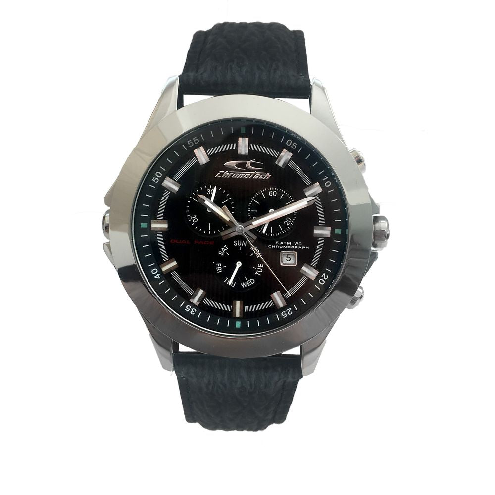 Chronotech Black Leather Dress Watch
