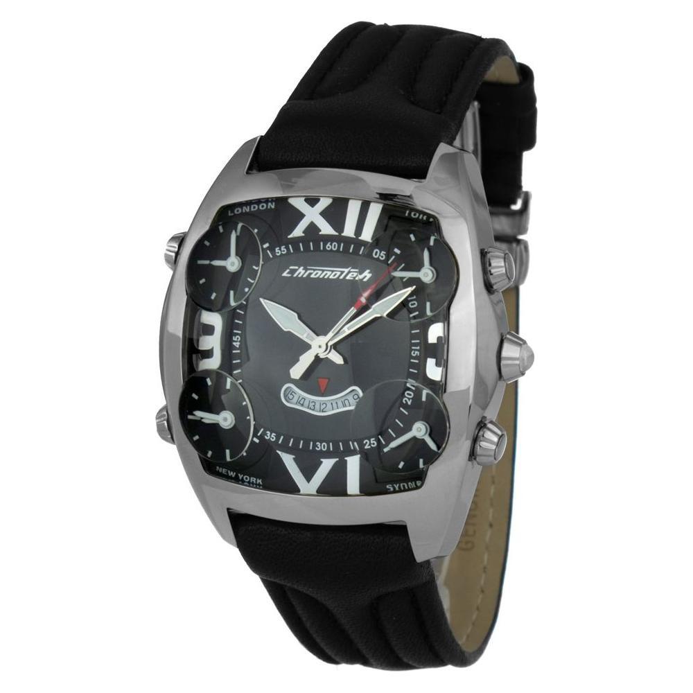 Chronotech Black Leather Dress Watch