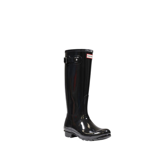 Hunter Black Recycled Polyester Ankle boots featuring tall design and side buckle for customized fit