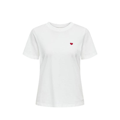 Jacqueline De Yong White Cotton T-Shirt with embroidered heart, short-sleeved, perfect for casual feminine style, crew neck, 100% cotton.