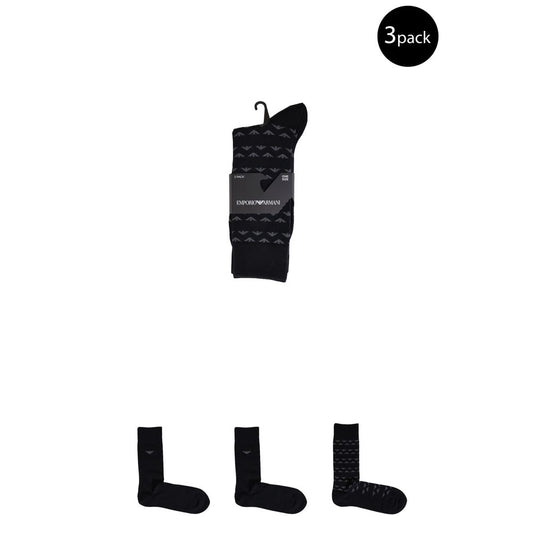 Emporio Armani Underwear Black Cotton Sock 3-pack showing black long socks with branded design