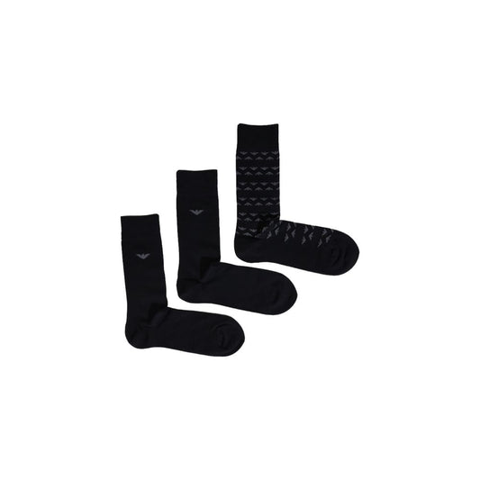 Emporio Armani Underwear Black Cotton Sock three-pack for men, featuring soft, breathable 100% cotton in stylish designs.