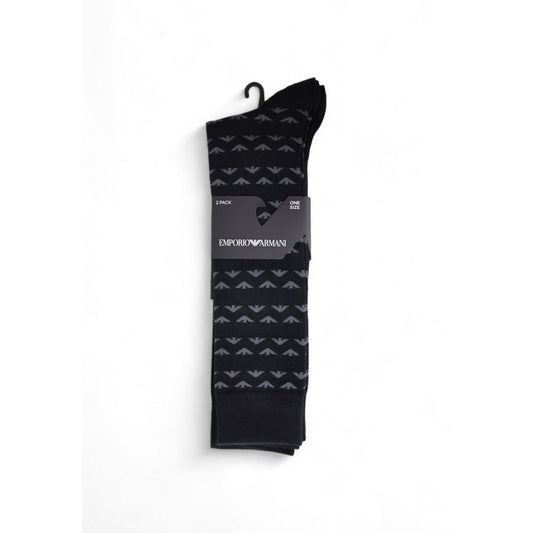 Emporio Armani Underwear Black Cotton Sock 2-pack featuring elegant pattern and packaging, ideal for men seeking comfort and style.